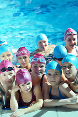 Image showing happy children group  at swimming pool