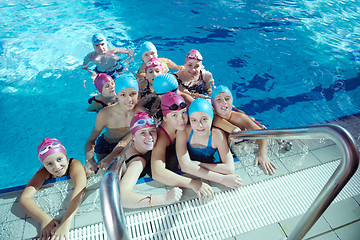 Image showing happy children group  at swimming pool