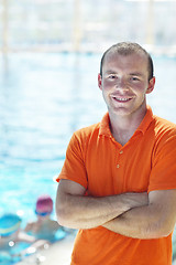 Image showing happy children group  at swimming pool