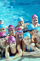 Image showing happy children group  at swimming pool