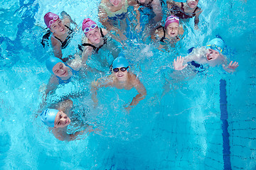 Image showing happy children group  at swimming pool