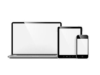 Image showing Computer, Laptop and Phone on White.