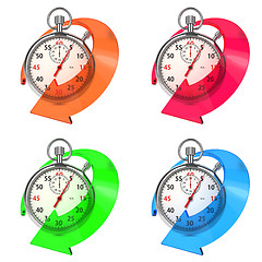 Image showing Stopwatch with Colored Arrow. Set on White.