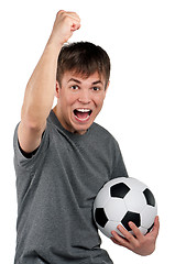 Image showing Man with classic soccer ball