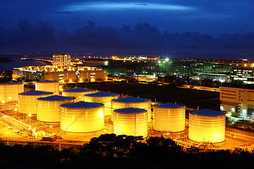 Image showing Oil tanks at night