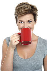 Image showing Beautiful woman drinking coffee