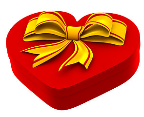 Image showing heart shaped box with golden bow for gift