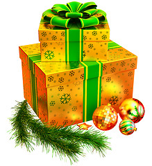 Image showing Christmas set of gifts with green bow