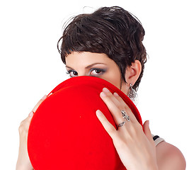 Image showing young beautiful woman with red hat