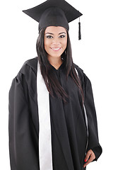 Image showing Graduation of a woman dressed in a black gown 