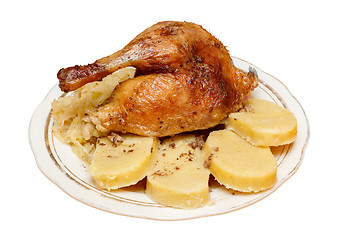 Image showing Traditional czech roasted duck with cabbage and dumplings