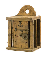 Image showing Retro wooden clock box mechanism residue isolated 