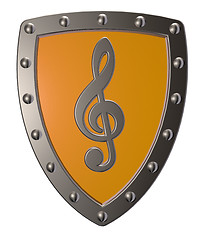 Image showing clef on metal shield