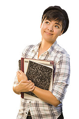 Image showing Portrait of Mixed Race Female Student Holding Books Isolated