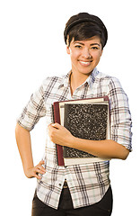 Image showing Portrait of Mixed Race Female Student Holding Books Isolated
