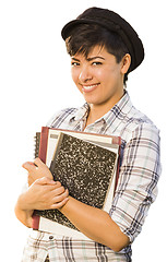 Image showing Portrait of Mixed Race Female Student Holding Books Isolated