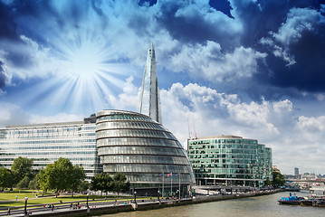 Image showing New London city hall with Thames river, panoramic view from Towe