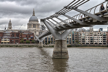 Image showing City of London, Millennium bridge and St. Paul's cathedral on a 