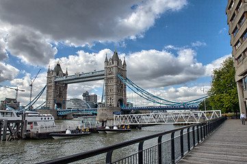 Image showing St Katharine Docks area with Tower Bridge - London