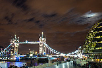 Image showing City Hall on the banks of the Thames with Tower Bridge at Night,