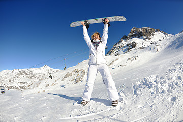 Image showing skiing on fresh snow at winter season at beautiful sunny day