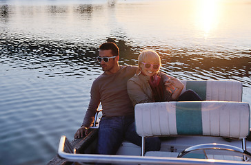 Image showing couple in love  have romantic time on boat