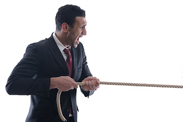 Image showing business man with rope isolated on white background