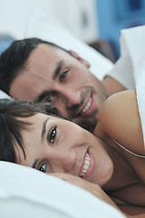 Image showing young couple have good time in their bedroom