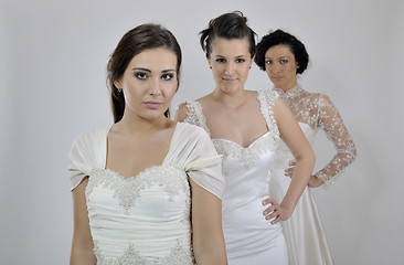 Image showing portrait of a three beautiful woman in wedding dress