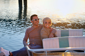 Image showing couple in love  have romantic time on boat