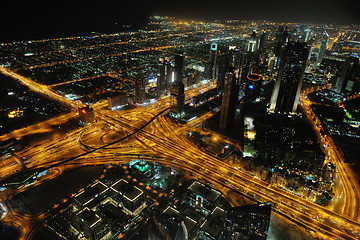 Image showing Panorama of down town Dubai city at night