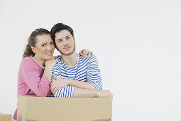 Image showing Young couple moving in new home