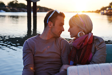 Image showing couple in love  have romantic time on boat