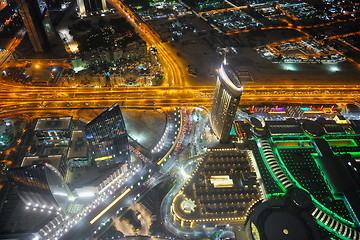 Image showing Panorama of down town Dubai city at night