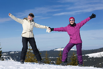 Image showing winter season fun with group of girls