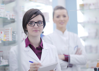 Image showing team of pharmacist chemist woman  in pharmacy drugstore