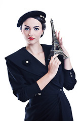 Image showing beautiful young woman with paris symbol eiffel tower
