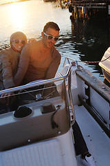 Image showing couple in love  have romantic time on boat