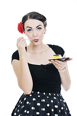 Image showing beautiful young woman eat sweet cake