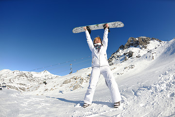 Image showing skiing on fresh snow at winter season at beautiful sunny day