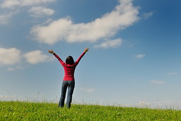 Image showing happy young woman outdoor in nature