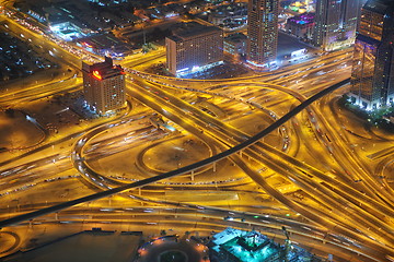 Image showing Panorama of down town Dubai city at night