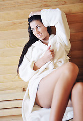 Image showing Young woman take a steam bath