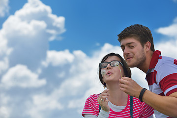 Image showing romantic young couple in love together outdoor