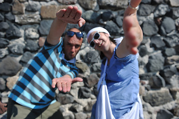 Image showing happy young couple tourists in greece