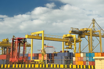 Image showing container ship leaving the container port terminal