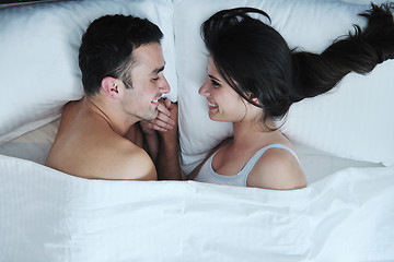 Image showing young couple have good time in their bedroom