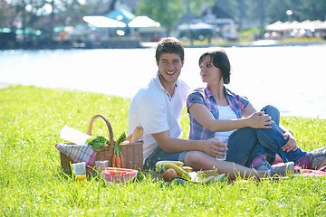 Image showing happy young couple having a picnic outdoor