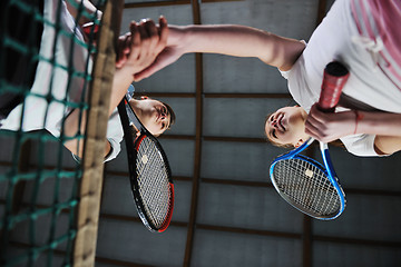 Image showing young girls playing tennis game indoor