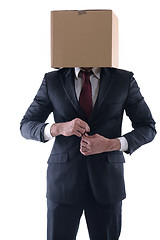 Image showing business man with an box on his head